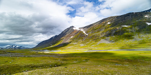 A beautiful summer landscape with mountains of sarek national park, sweden.