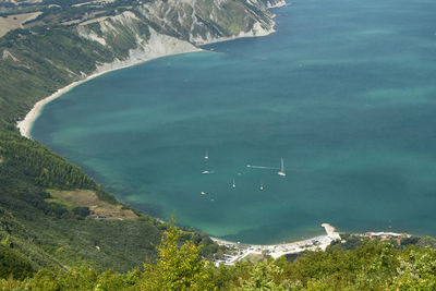 High angle view of sea and mountains