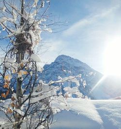 Scenic view of snow covered mountains