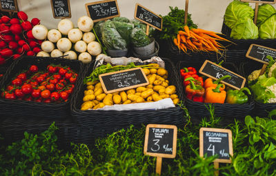 High angle view of food for sale in market