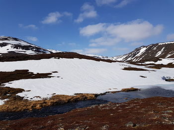 Scenic view of snowcapped mountains against sky