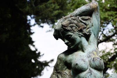 Low angle view of statue against trees