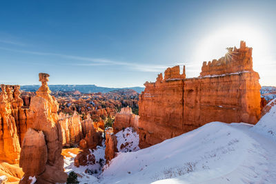 High angle view of rock formations during winter