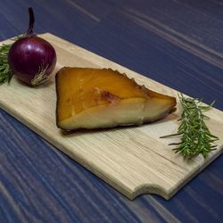 High angle view of bread on cutting board