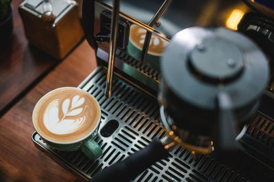 High angle view of coffee on table