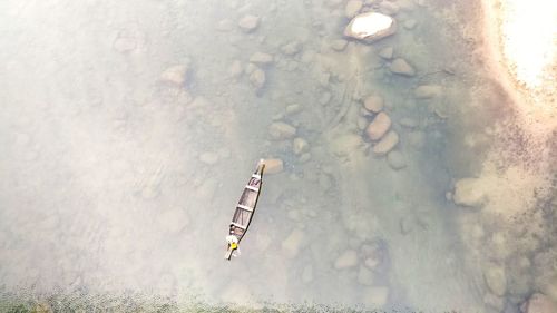 High angle view of man in lake