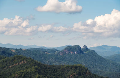 The tranquil view of the tropical forest on a high mountain range  from the viewpoint.
