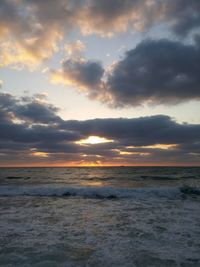 Scenic view of sea against cloudy sky