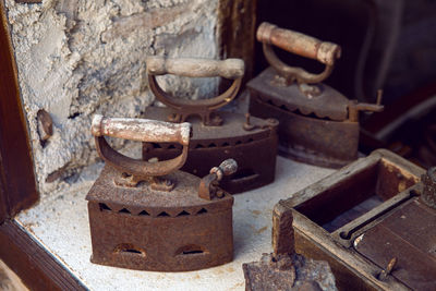 Cast iron old iron stand outside in the sun