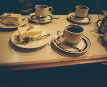 High angle view of coffee cup on table