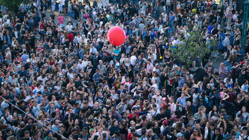 High angle view of crowd in city