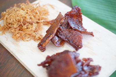 Close-up of meal served on table