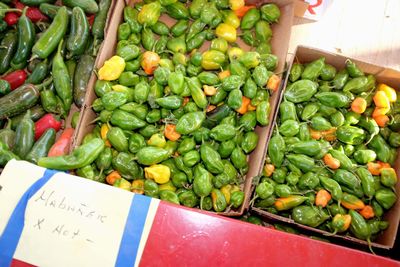 High angle view of vegetables for sale in market