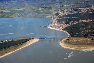 High angle view of river amidst land