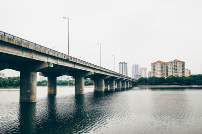 Low angle view of bridge over river against clear sky