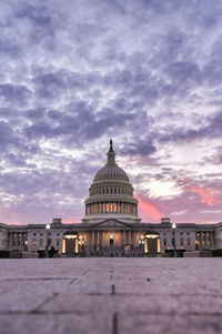 View of building against sky at dusk