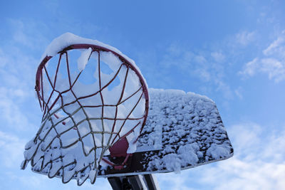 Low angle view of basketball hoop against sky