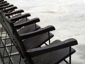 Empty bench on table at beach