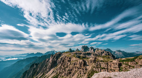 View of the cadini mountain range in the dolomites, italy.