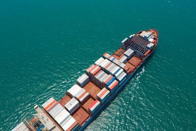 High angle view of ship on sea