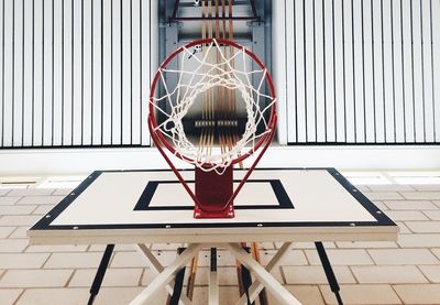 Directly below shot of basketball hoop