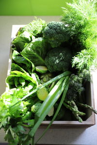 High angle view of vegetables on table