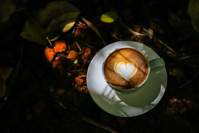 High angle view of cappuccino coffee cup