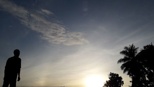 Rear view of silhouette man against sky at sunset