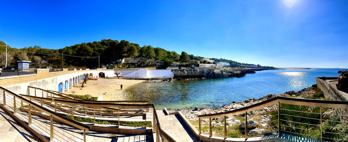 Scenic view of sea against clear blue sky