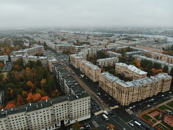 High angle view of street amidst buildings in city