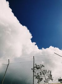 Low angle view of fence against cloudy sky