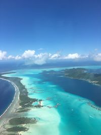 Aerial view of sea against sky of bora bora