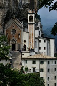 View of a church sculpted in rock in the lago di garda region.