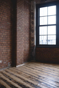 View of wooden wall with windows