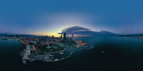 High angle view of bay against sky