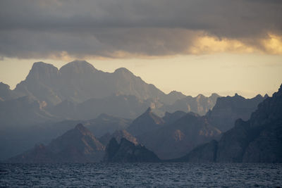 Sunset at loreto seen from carmen island, baja california, mexico.