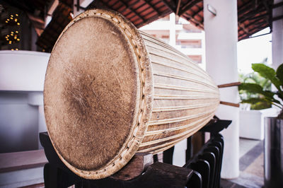 Close-up of traditional drum at home