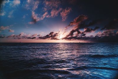 Scenic view of sea against sky at sunset