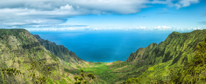 Scenic view of sea against cloudy sky