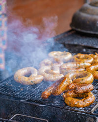 Close-up of food on barbecue grill