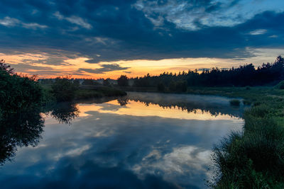 Scenic view of lake against sky during sunset