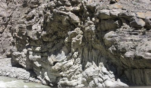 Close-up of rock formation in snow
