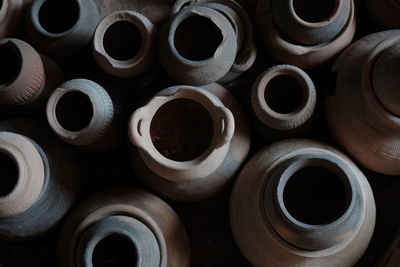 Full frame shot of pots at workshop