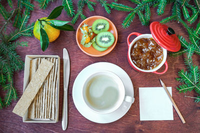 Directly above shot of breakfast on table
