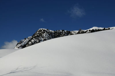 Low angle view of snowcapped mountain against sky