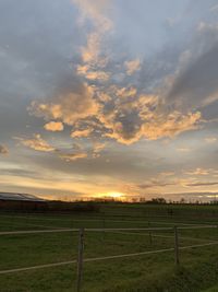 Scenic view of field against sky during sunset