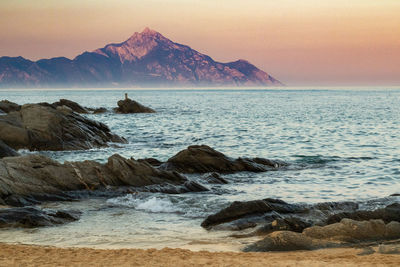 Scenic view of sea against sky during sunset