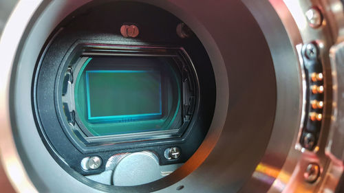 Close-up of illuminated camera