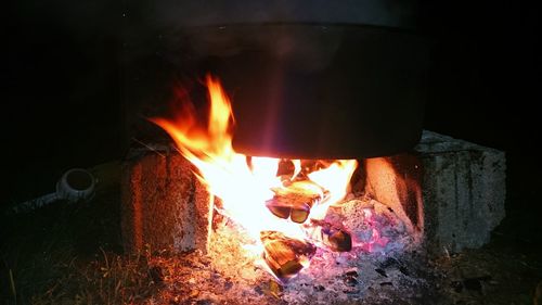 Close-up of bonfire at night