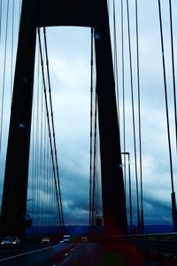 View of suspension bridge against cloudy sky